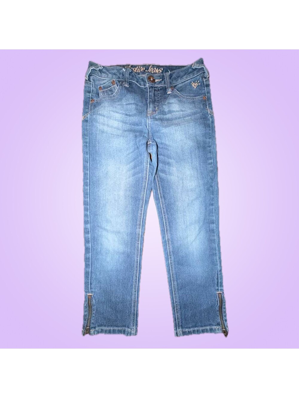 Justice Girls Size 12R Medium Wash Denim Jeans with Ankle Zippers